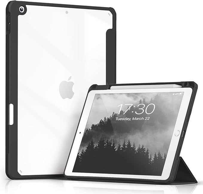 Apple iPad 10.2 (2021) / iPad 9th Gen Transparent Hard Shell Back Trifold Stand Protective Cover With Pencil Holder