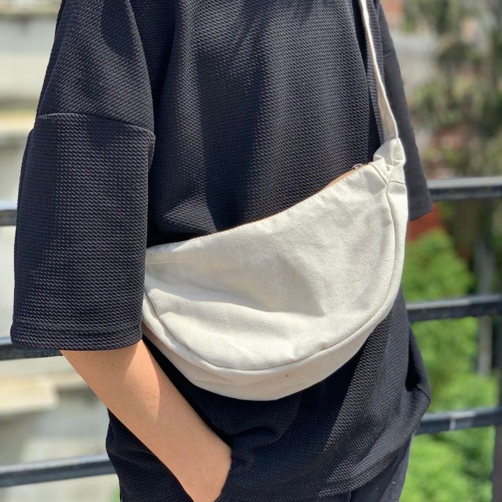 Cotton Canvas Moon Bag | Dumpling Bag | Momo Bag | Crescent Bag For Men and  Women