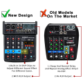 BOMGE 4 Channel mini DJ Audio Sound Mixer Interface with MP3、  Bluetooth , Stereo Recording, 48V Phantom Power, 24 DSP for karaoke, performance,  singing 、 podcas streaming. 