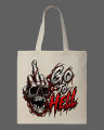 Skull Middle Finger "Go To Hell" Printed Tote Bag– Black & White. 