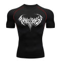 Summer Wear Fitness T-Shirt Gym Shirt Men's Print Black Compression Fitness Performance Sun Protective Clothing Exercise Wear. 
