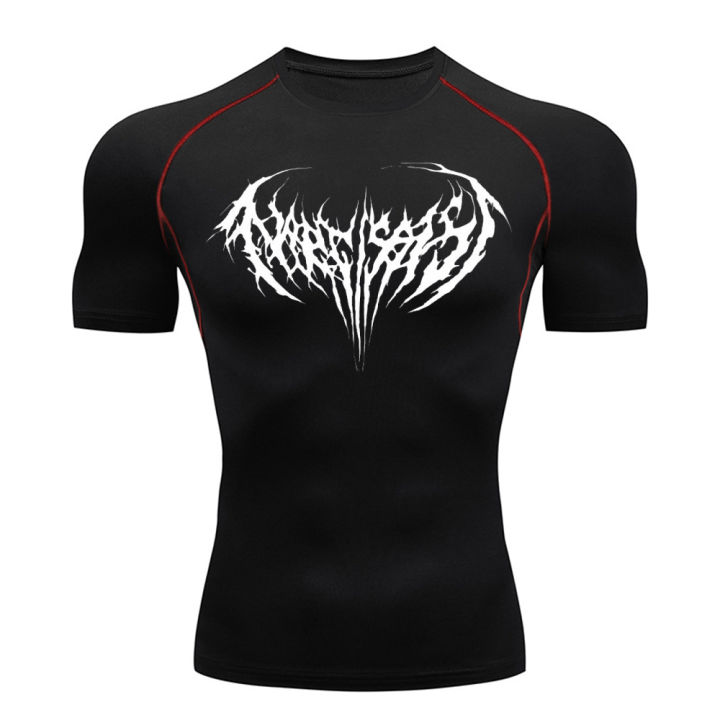 Summer%20Wear%20Fitness%20T-Shirt%20Gym%20Shirt%20Men's%20Print%20Black%20Compression%20Fitness%20Performance%20Sun%20Protective%20Clothing%20Exercise%20Wear%20-%20Image%203