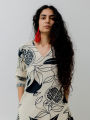 Fabdale White Floral Printed V-Neck Kurta Pant Co-ord Set | Wedding, Party & Festive Wear (RYEX009). 