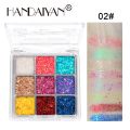 Diamond Glitter Sequins Eyeshadow Palette Green Silver Yellow Blue Eye Stage Makeup Festiuval Cosmetic 9 Colors Eye Shadow Tint 35g. 
