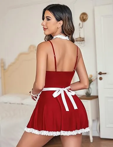Fancyra%20Women%20Maid%20Costume%20Roleplay%20Lingerie%20Nightwear%20Dress%20with%20Choker%20-%20Image%207