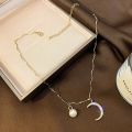 【Hottest Trends】Moon Star Hidden Moon Pearl Necklace Clavicle Chain Female Super Fairy Temperament God Neck Chain Pendant Choker Collar. 