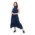 Navy Blue Color Cotton Sleeveless Dress For Women. 