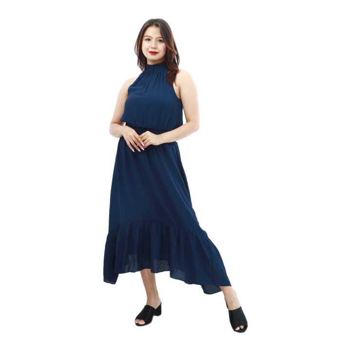 Navy Blue Color Cotton Sleeveless Dress For Women