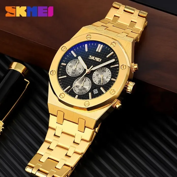 SKMEI%209296%20Classic%20Chronograph%20Stainless%20Steel%20Watch%20For%20Men%20-%20Black/Golden%20-%20Image%202