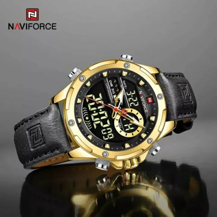 NaviForce%20NF9208%20Men's%20Dual%20Display%20LCD%20Leather%20Strap%20Complete%20Calendar%20Wristwatch%20-%20Golden/Black%20-%20Image%205