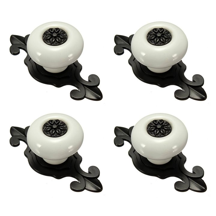 FORIDE 4X Vintage Ceramic Door Knobs Drawer Cabinet Cupboard Wardrobe Pull Handle White+Black