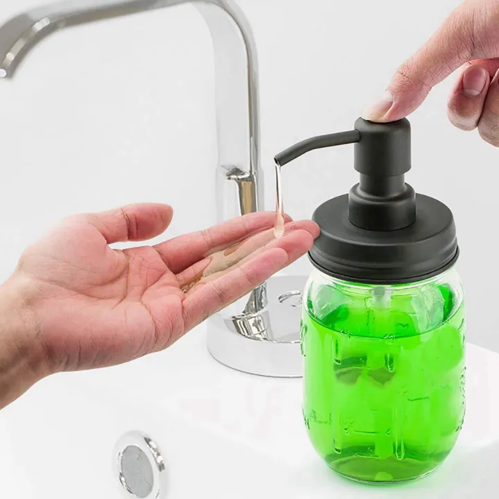 NAMUNY%204%20Pack%20Jar%20Soap%20Dispenser%20Lids%20with%20Pumps,Lotion%20Soap%20Dispenser%20Lids%20for%2016Oz%20Regular%20Mouth%20Jar%20Decor,Black%20-%20Image%204