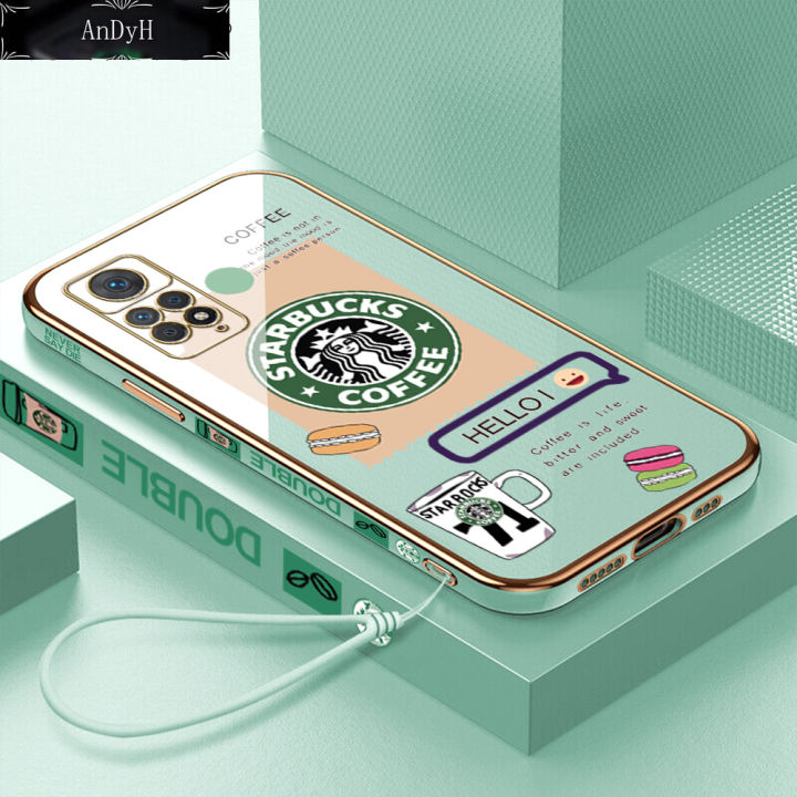 AnDyH Casing For Xiaomi Redmi Note 11 Pro 4G 5G Case Fashion Starbucks Label Full Cover Camera Protection Sofr Rubber Casess