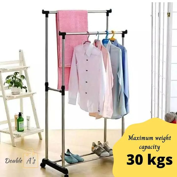 Double Telescopic Pole Stainless Steel Cloth Hanger Stand