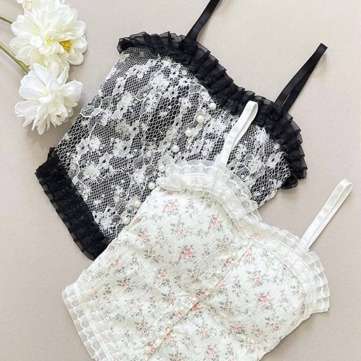 Floral Pearl Buttom Crop Top For Women | Tank Top For Women | Summer Wear For Women | Cami Top For Women - Free Size 32 To 38, Ditsy Floral Pattern