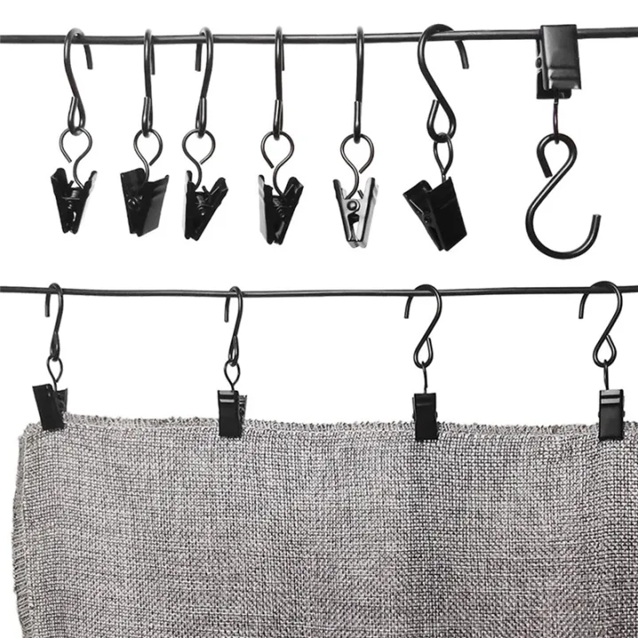 50Pcs%20Stainless%20Steel%20S%20Hooks%20Curtain%20Clips,Black%20-%20Image%203