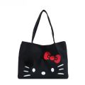 Cute Cartoon Kitty Tote Bag Large Capacity Canvas Shoulder Bag Lightweight Solid Color Travel Printed Handbag. 