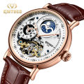 Kinyued brand fashionable luxury dual time zone moon phase leather waterproof automatic mechanical men's watch. 