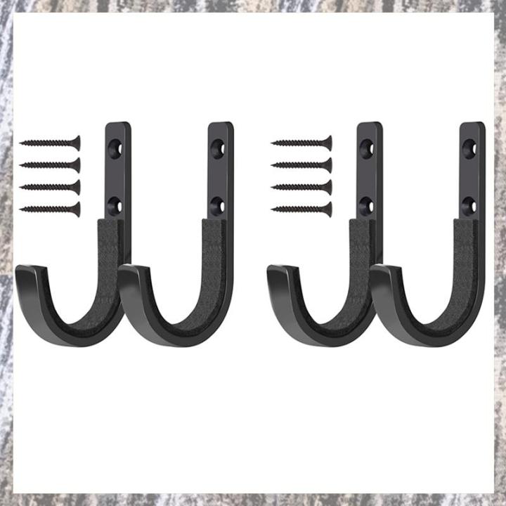 4PCS Metal Wall-Mounted J Hook Tool Hook Storage Racks are Suitable for Tool Houses and Homes Black