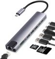 USB C Hub Type C Hub Adapter 8 In 1 With Ethernet 4K HDMI USB 3.02 87W PD USB-C Data Port And SD TF Docking Station. 