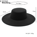Wenefang French Women's Hat Big Wide Brim 10CM Fedora Hat Winter Wool Derby Wedding Jazz Hats Flat Top Felt Hat. 