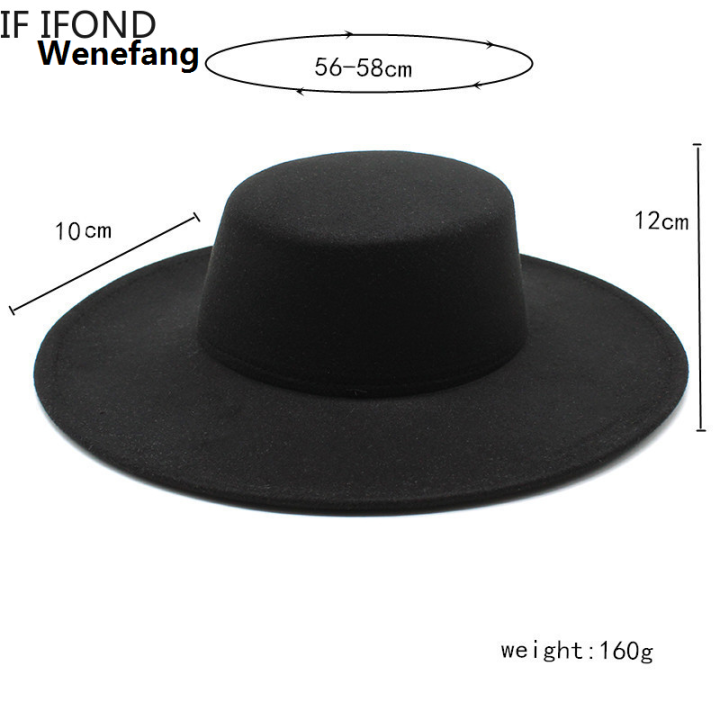 Wenefang%20French%20Women's%20Hat%20Big%20Wide%20Brim%2010CM%20Fedora%20Hat%20Winter%20Wool%20Derby%20Wedding%20Jazz%20Hats%20Flat%20Top%20Felt%20Hat%20-%20Image%206