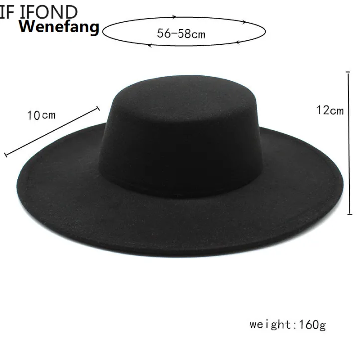 Wenefang%20French%20Women's%20Hat%20Big%20Wide%20Brim%2010CM%20Fedora%20Hat%20Winter%20Wool%20Derby%20Wedding%20Jazz%20Hats%20Flat%20Top%20Felt%20Hat%20-%20Image%206