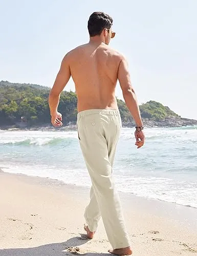 Men's%20Casual%20Linen%20Pants%20Elastic%20Waist%20Drawstring%20Yoga%20Beach%20Pants%20Lightweight%20Loose%20Fit%20Trousers%20with%20Pockets%20-%20Image%202