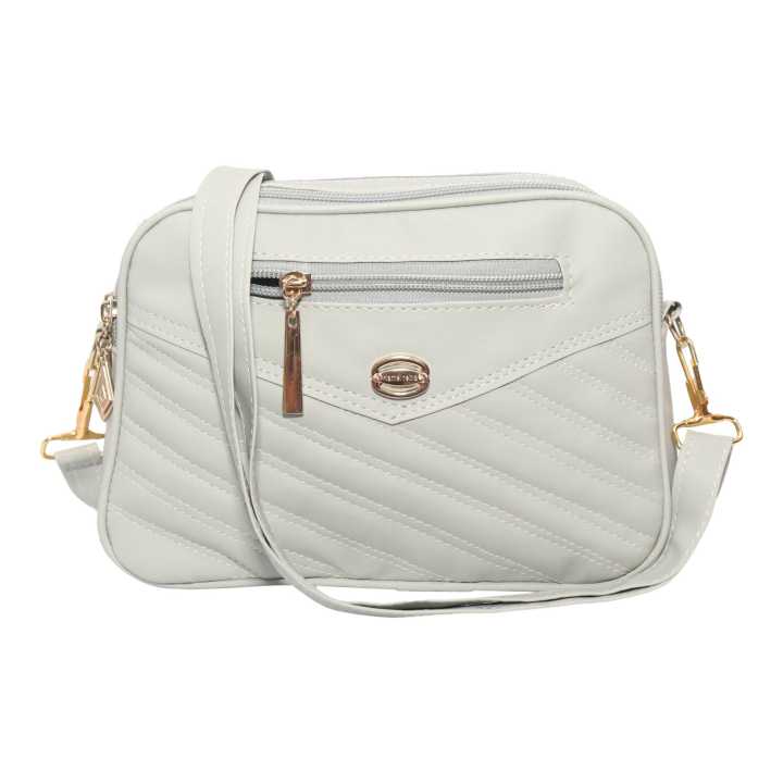 White Color Side Zippered Design Crossbody/Shoulder Bag For Women
