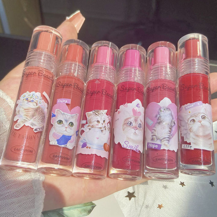 CAPPUVINI Lipsticks Cute Cat Jelly Lip Glaze Moisturizing Lasting Mirror Lip Gloss Korean Lip Tint Beauty Makeup