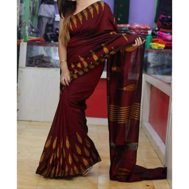 Deep%20Maroon%20Dhaka%20Printed%20Saree%20With%20Unstiched%20Blouse%20For%20Women%20-%20Image%202