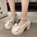 Chanel style Mary Jane shoes for women 2023 New Pearl bow JK single-layer shoes thick heel platform spring and autumn small leather shoes. 