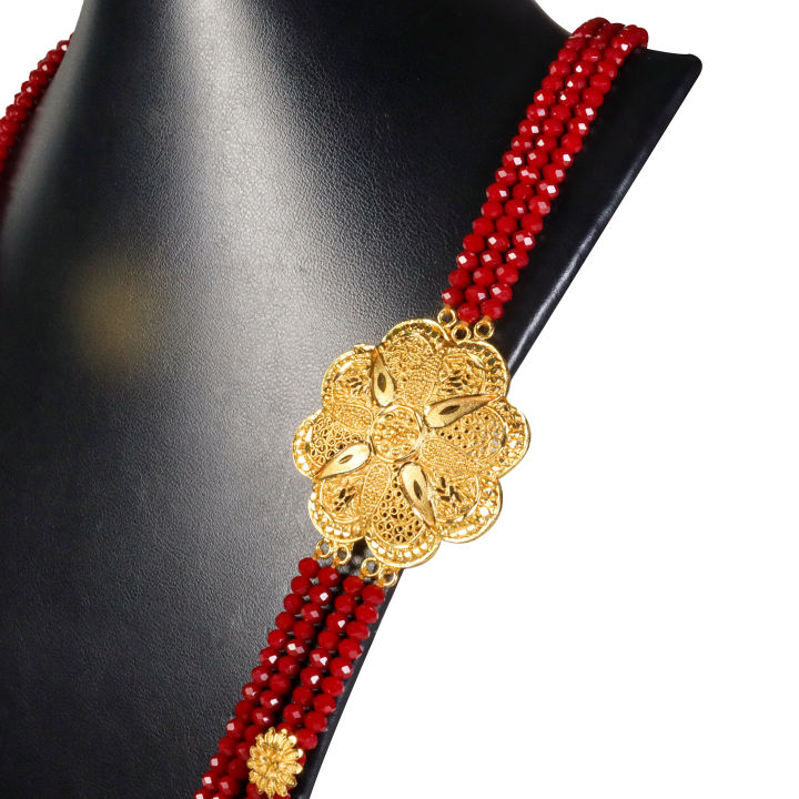 Gold%20Plated%20Panchadhatu%20Red%20Crystal%20Beaded%20Chandra%20Haar%20With%20Small%20Flowers%20Attached%20And%20Big%20Flower%20Design%20Locket%20For%20Women%20-%20Image%204