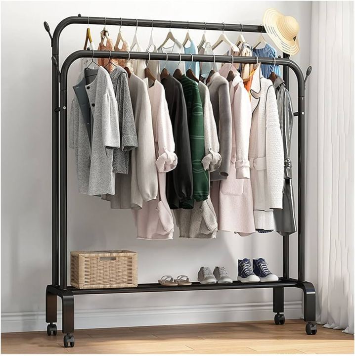 Double%20Railing%20and%20Shelves%20Heavy%20Duty%20Full%20Body%20Iron%20Coat%20Rack%20With%20Hooks/%20Double%20Pole%20Clothe%20Hanger%20Stand%20With%20Shoe%20Rack%20-%20Image%203