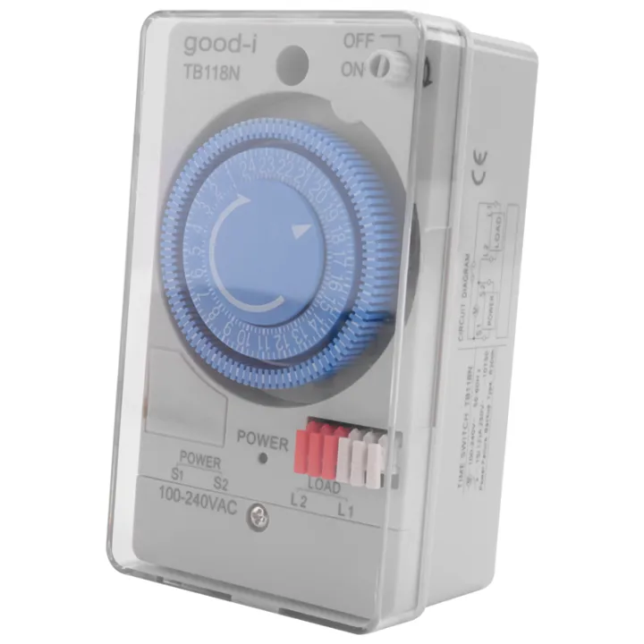 Technomac Timer Switch Mechanical Timer Switch 100-240VAC 50-60Hz TB118N with Transparent ...