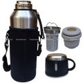 2 Liters Large Stainless Steel Vacuum Flask Thermos Water Bottle - Keeps Hot & Cold 18 Hours - With Steel Tea Infuser, Cup Lid & Carrying Pouch - Premium Travel Insulated Jug. 