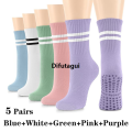 Difutagui 5 Pairs Pilates Socks for Women Yoga Socks Pure Cotton Non Slip Silicone Fashion Grips Indoor Sport Fitness Pilates Yoga Gym Dance Socks. 