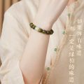 Natural green sandalwood bracelet single circle round beads women's beads with Hetian jade cinnabar transfer beads Chinese style hand jewelry. 