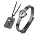 New specials Black Heart Bracelet Choker Set Jewelry Stainless Steel Key Pendant Necklace Women Men Lover Couples Valentines Day Gift. 