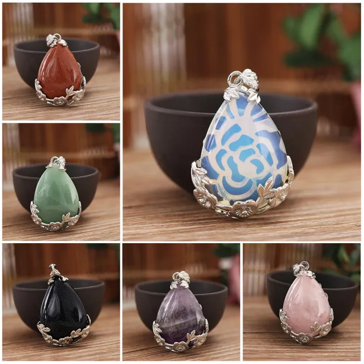 Vintage%20Reiki%20Healing%20Inlaid%20Flower%20Crystal%20Stone%20Necklaces%20Pendants%20Opal%20Turquoise%20Amethyst%20Agate%20Natural%20Quartz%20-%20Image%207