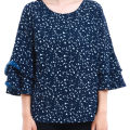 Blue Fancy Abstract Design Half Sleeved Casual Top For Women. 