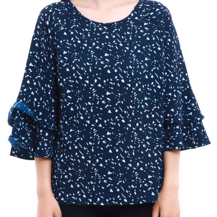 Blue%20Fancy%20Abstract%20Design%20Half%20Sleeved%20Casual%20Top%20For%20Women%20-%20Image%205