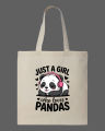 Cute "Just a Girl Who Loves Pandas" Printed Tote Bag  – Eco-Friendly Cotton Shoulder Shopping Bag-White, Black. 
