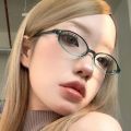 Oval Small Oval Frame Glasses Shiny PC Round Frame Optical Myopia Glasses Y2k  Flat Spectacle Glasses Daily. 