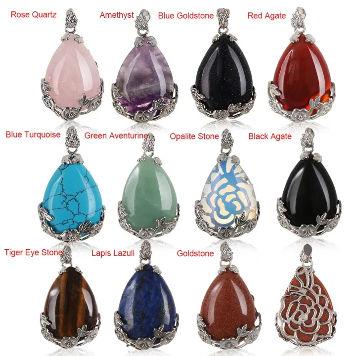 Vintage%20Reiki%20Healing%20Inlaid%20Flower%20Crystal%20Stone%20Necklaces%20Pendants%20Opal%20Turquoise%20Amethyst%20Agate%20Natural%20Quartz%20-%20Image%202
