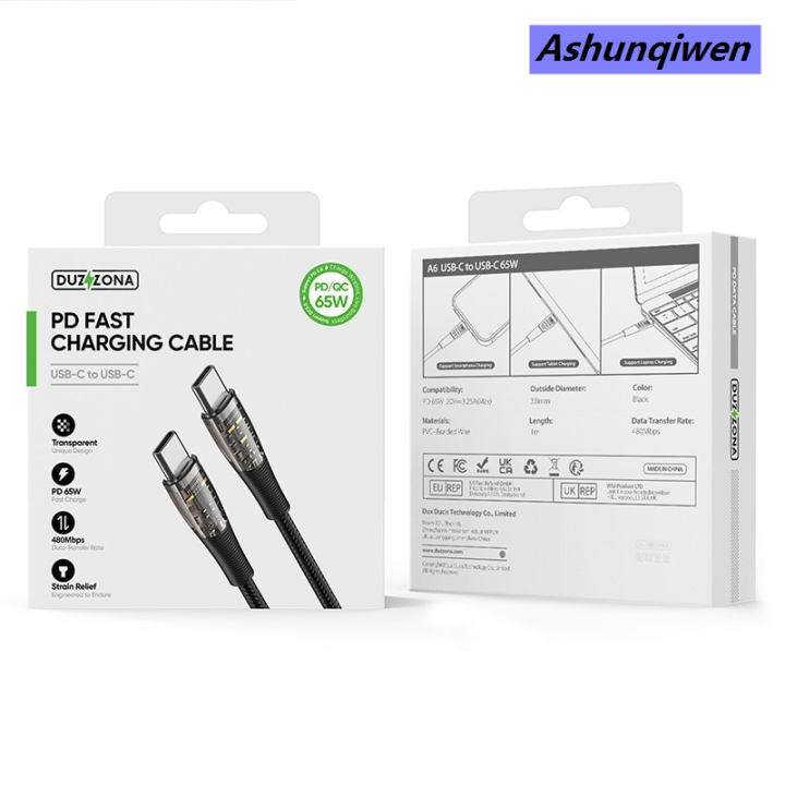 Ashunqiwen%20PD65W%20Fast%20Charge%20Cable,%20Type-C%20to%20Type-C,%201m,%20Transparent%20and%20Black%20Braided%20Data%20Cable%20for%20mobile%20phone%20tablet%20Android%20charger%20-%20Image%206