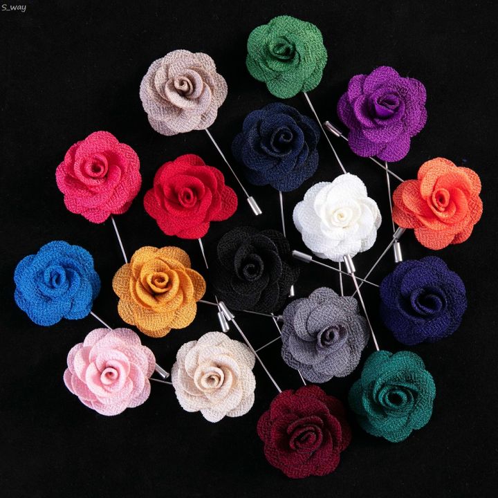 S_way Tailor Smith Soloid Color Flower Lapel Pin Casual Fashion Handmade Suit Boutonniere Stick Brooches High Quality Mens Accessories