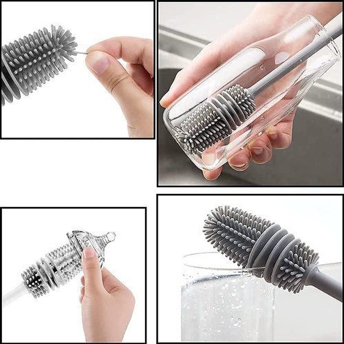 1Pcs Silicone Bottle Brush Comfortable Grips Water Bottle Cleaning Brushes with 15inch Long Handle Black
