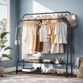 Metal Coat Rack with Shelving And Clothes Hanger Stand With Side Hooks And Bottom Shelves Hall Stands (Requires Self Assembly) - Clothes Hangers. 
