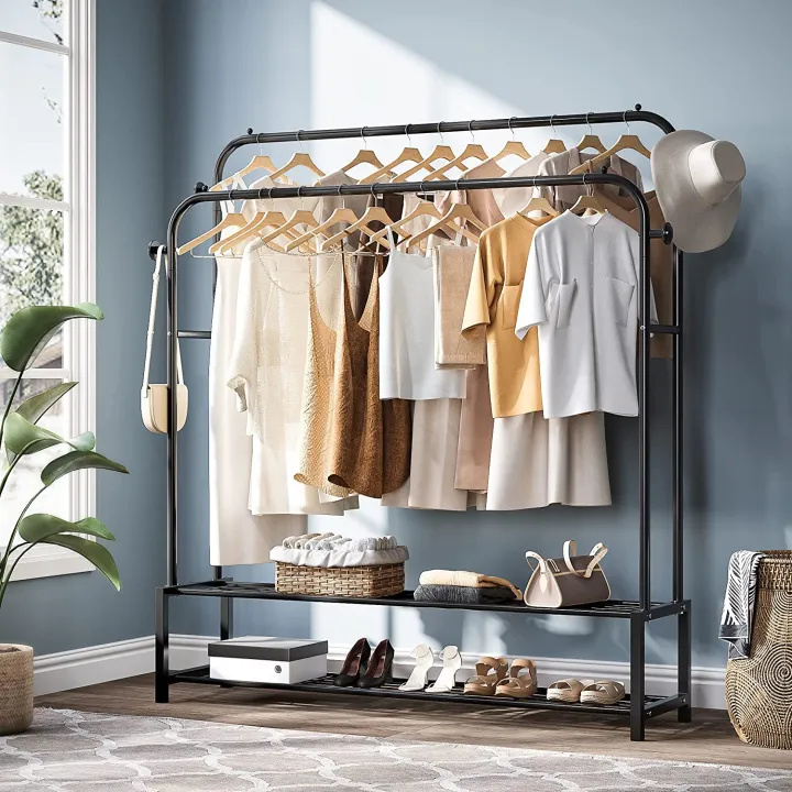 Metal%20Coat%20Rack%20with%20Shelving%20And%20Clothes%20Hanger%20Stand%20With%20Side%20Hooks%20And%20Bottom%20Shelves%20Hall%20Stands%20(Requires%20Self%20Assembly)%20-%20Clothes%20Hangers%20-%20Image%204